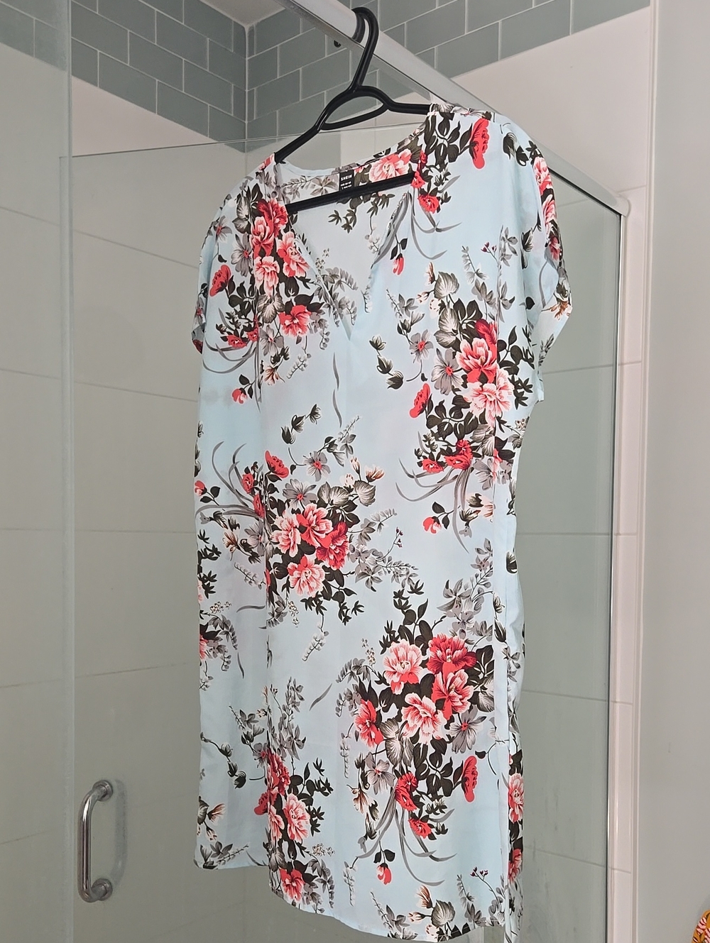 Floral Print V Neck Light Blue Womens Nightdress